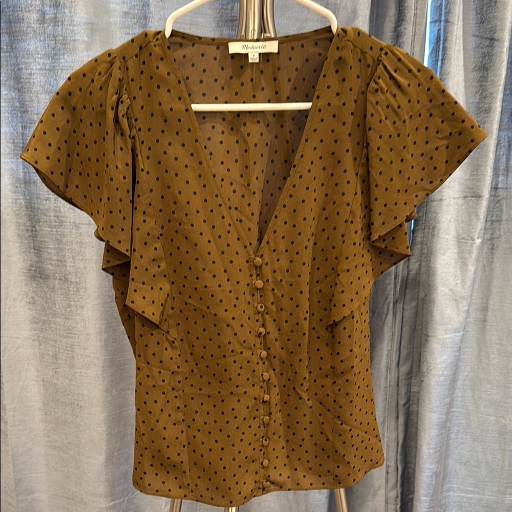 Polka Dot Flutter Sleeve Top in Brown by Madewell